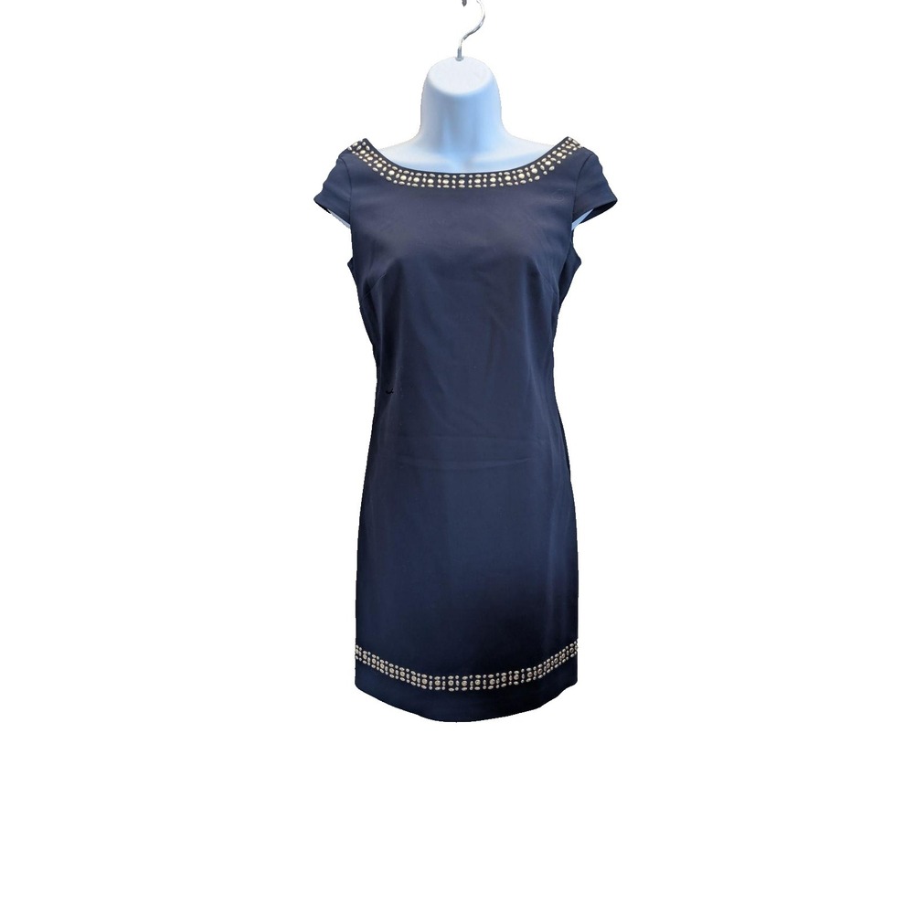Lilly Pulitzer Dress Womens 00 Navy Blue Studded Sheath Short Lined Party Mini